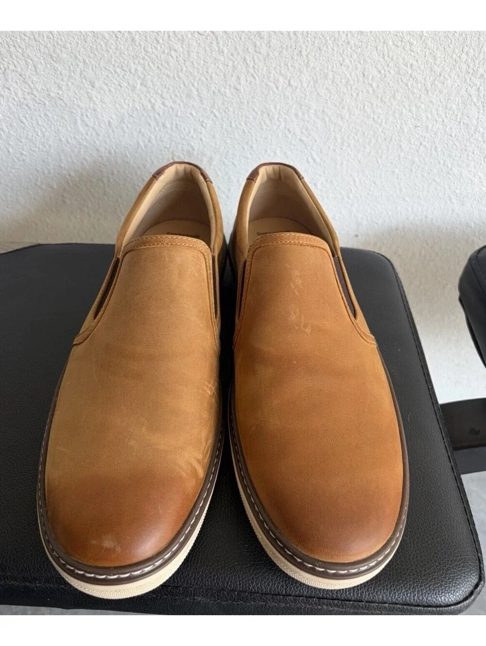 Johnston & Murphy McGuffey Slip On Light Tan Oiled Full Grain Leather 9 M